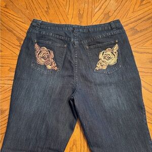 Women’s Christopher & Banks Dark Blue Jeans with Floral Embroidery
